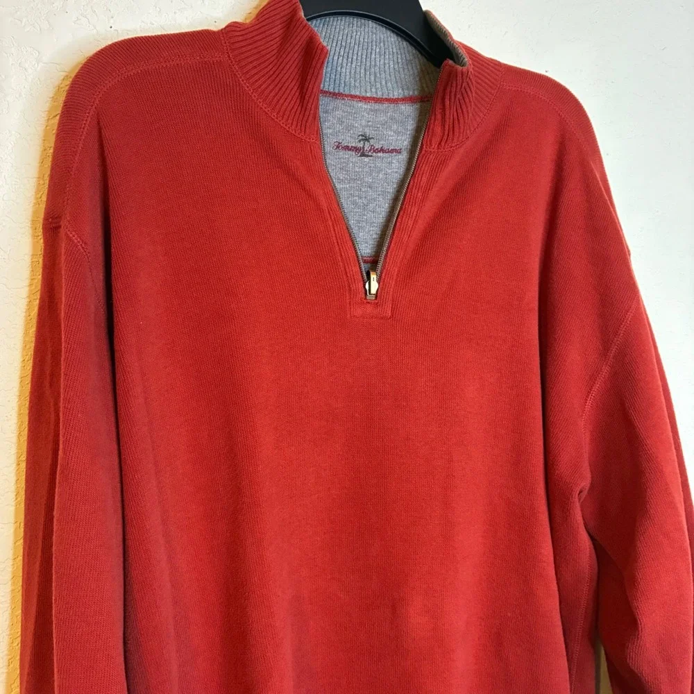 Tommy Bahama Reversible Pro Pullover Mens 1/4 Zip Sweater Red Gray Mock Neck XL